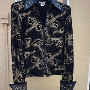 1849 Authentic ranch-wear black & gold show slinky jacket w faux leather accents